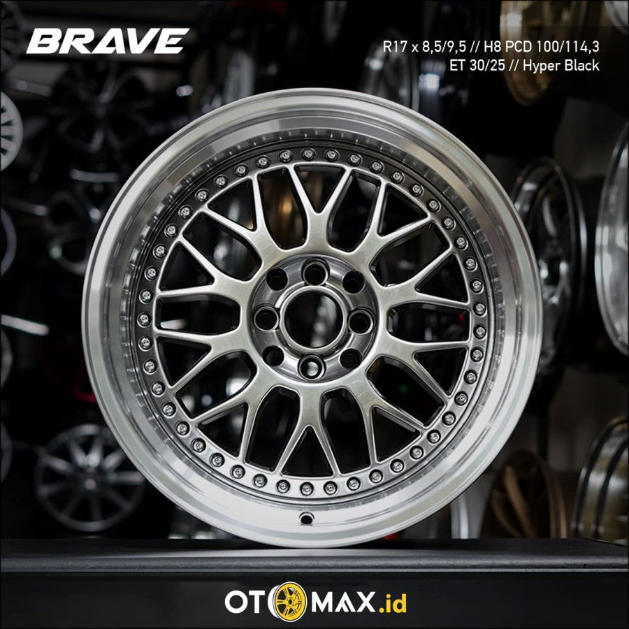 Velg Mobil Brave 902 Ring 17 Hyper Black Lip Polish Chrome Rivet