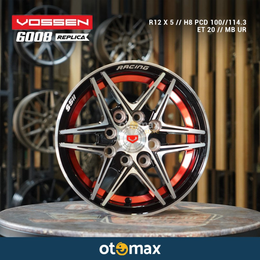 Velg Mobil Vossen 6008 Ring 12 Matt Hitam Undercut Merah