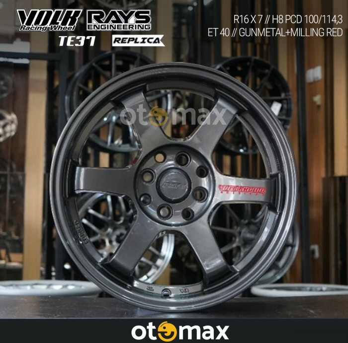 Velg Mobil Volk Rays TE37 Ring 16 H8 Gunmetal Milling Merah