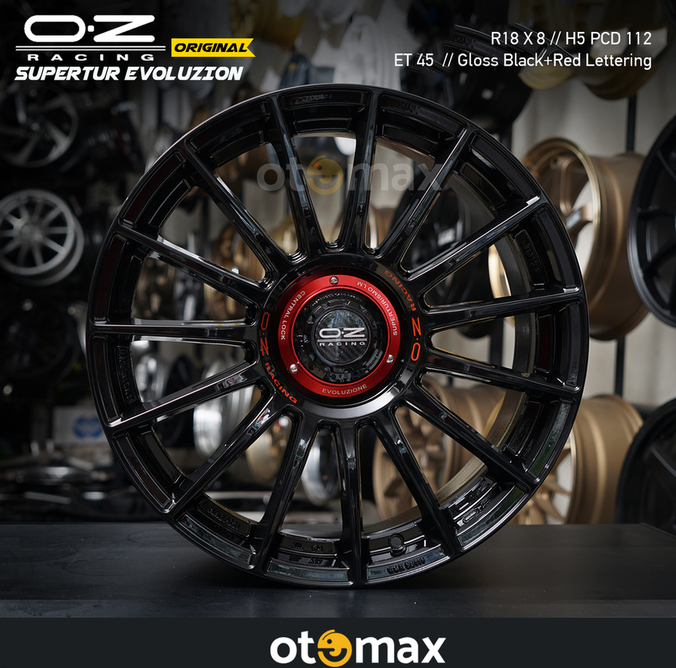 Velg Mobil Oz Original Supertur Evoluzion Ring 18 Gloss Black Red LetteRing