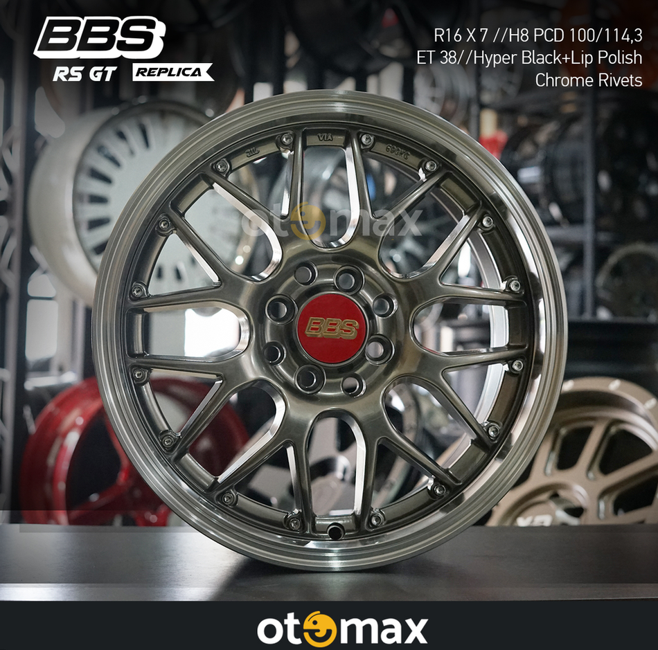 Velg Mobil BBS RS GT Ring 16 Hyper Black Lip Polish Paku Keling Krom