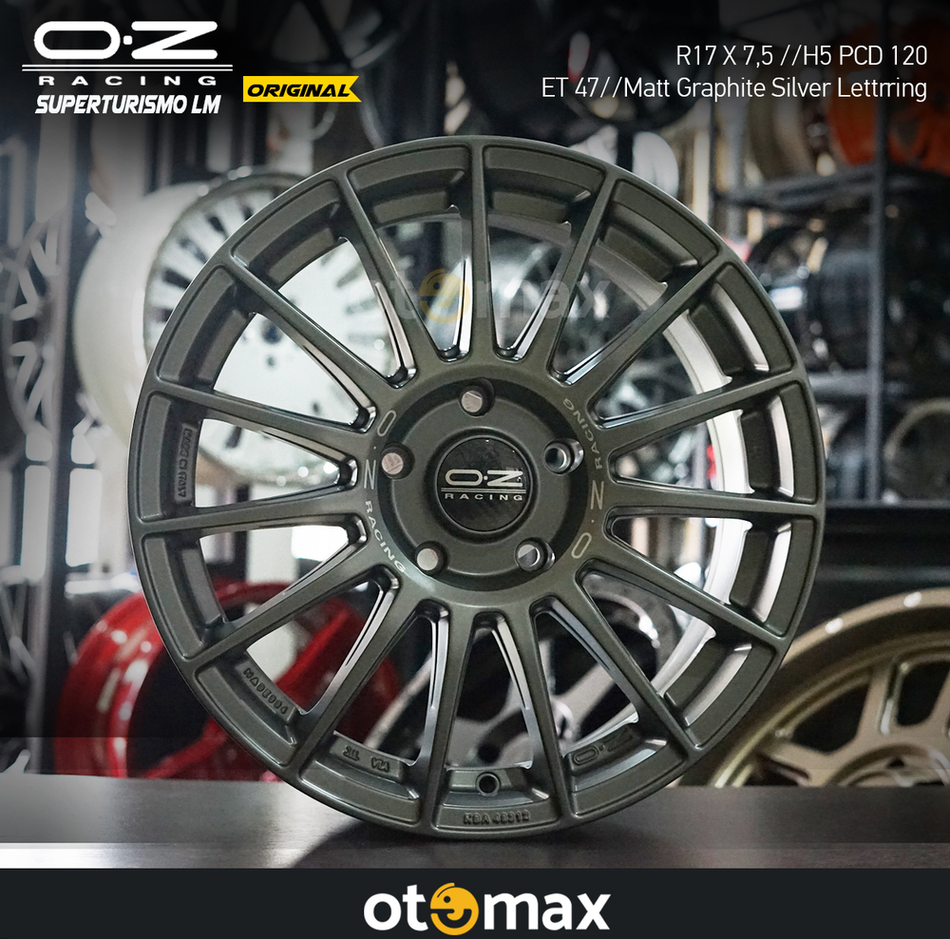 Velg Mobil Oz Cincin Superturismo LM Asli 17 Matt Cincin Huruf Perak Grafit