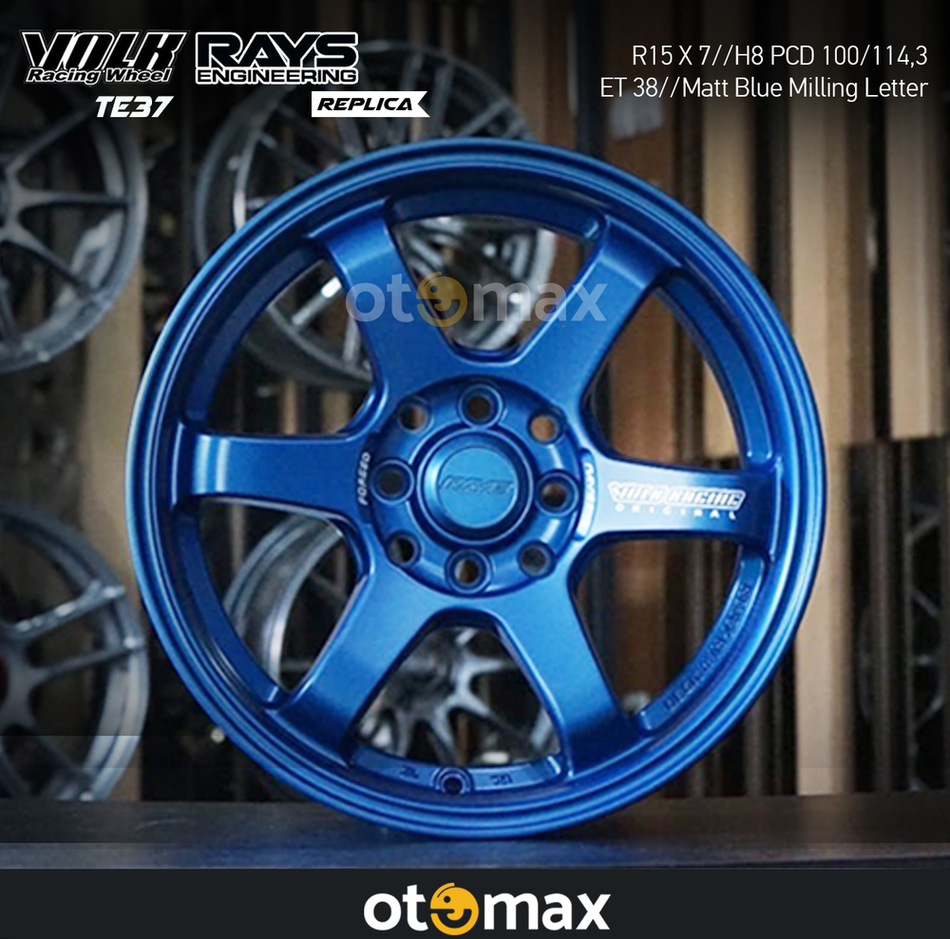 Velg Mobil Volk Rays TE37 853D Ring 15 H8 Matt Blue Milling Letter