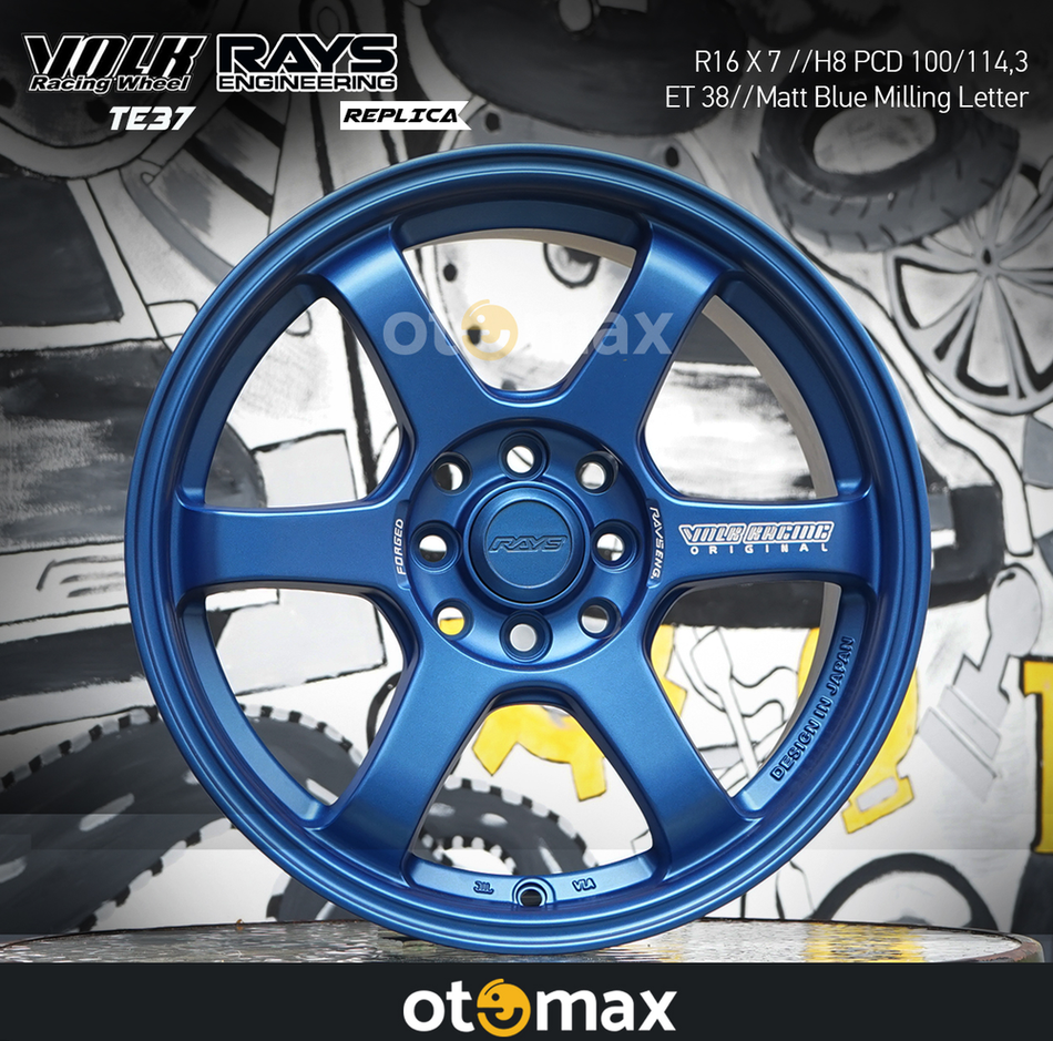 Velg Mobil Volk Rays TE37 853D Ring 16 H8 Matt Blue Milling Letter