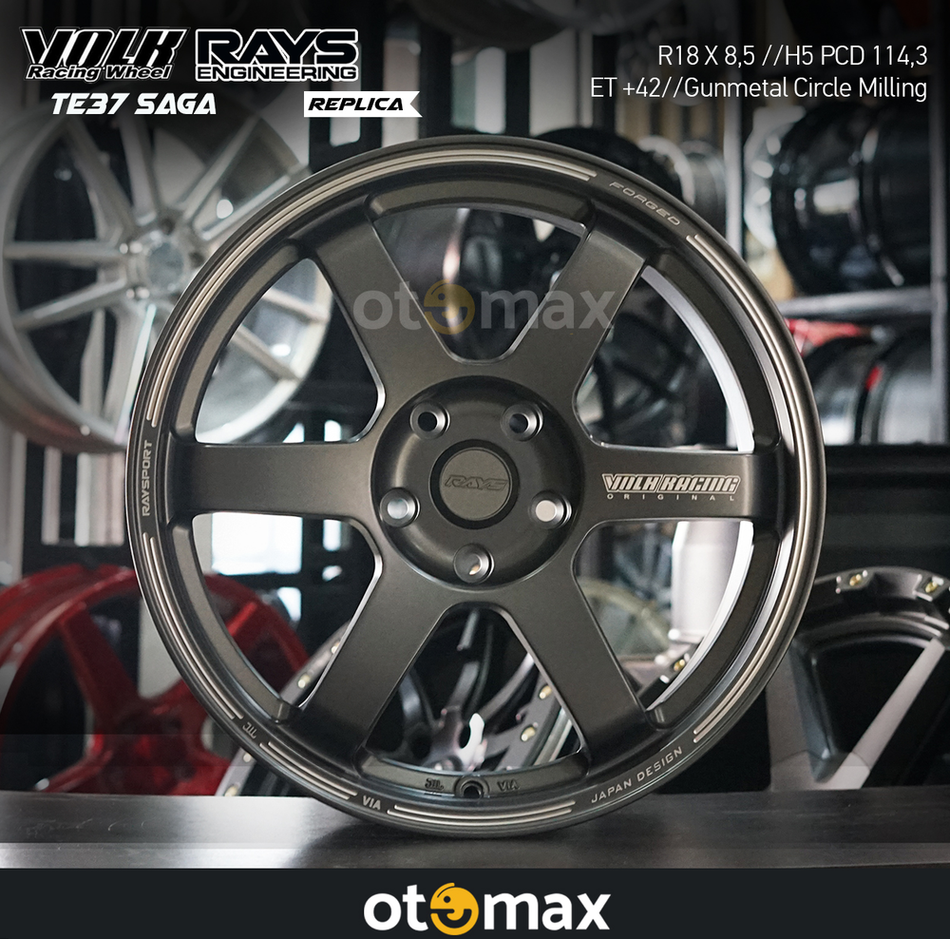 Velg Mobil Volk Rays TE37 Saga Ring 18 Gunmetal Circle Milling