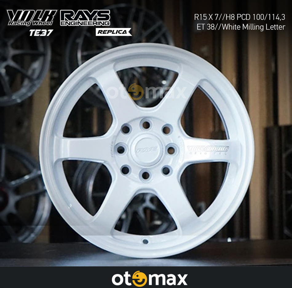 Velg Mobil Volk Rays TE37 853D Ring 15 H8 Huruf Penggilingan Putih