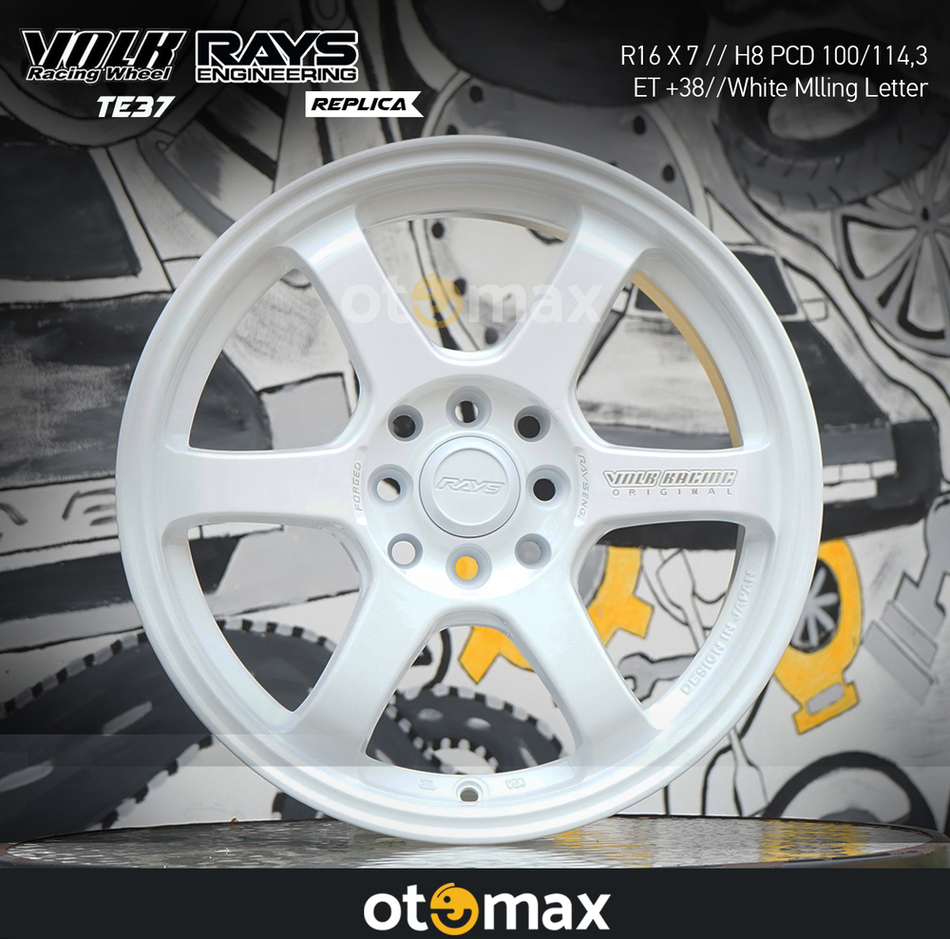 Velg Mobil Volk Rays TE37 853D Ring 16 H8 White Milling Letter