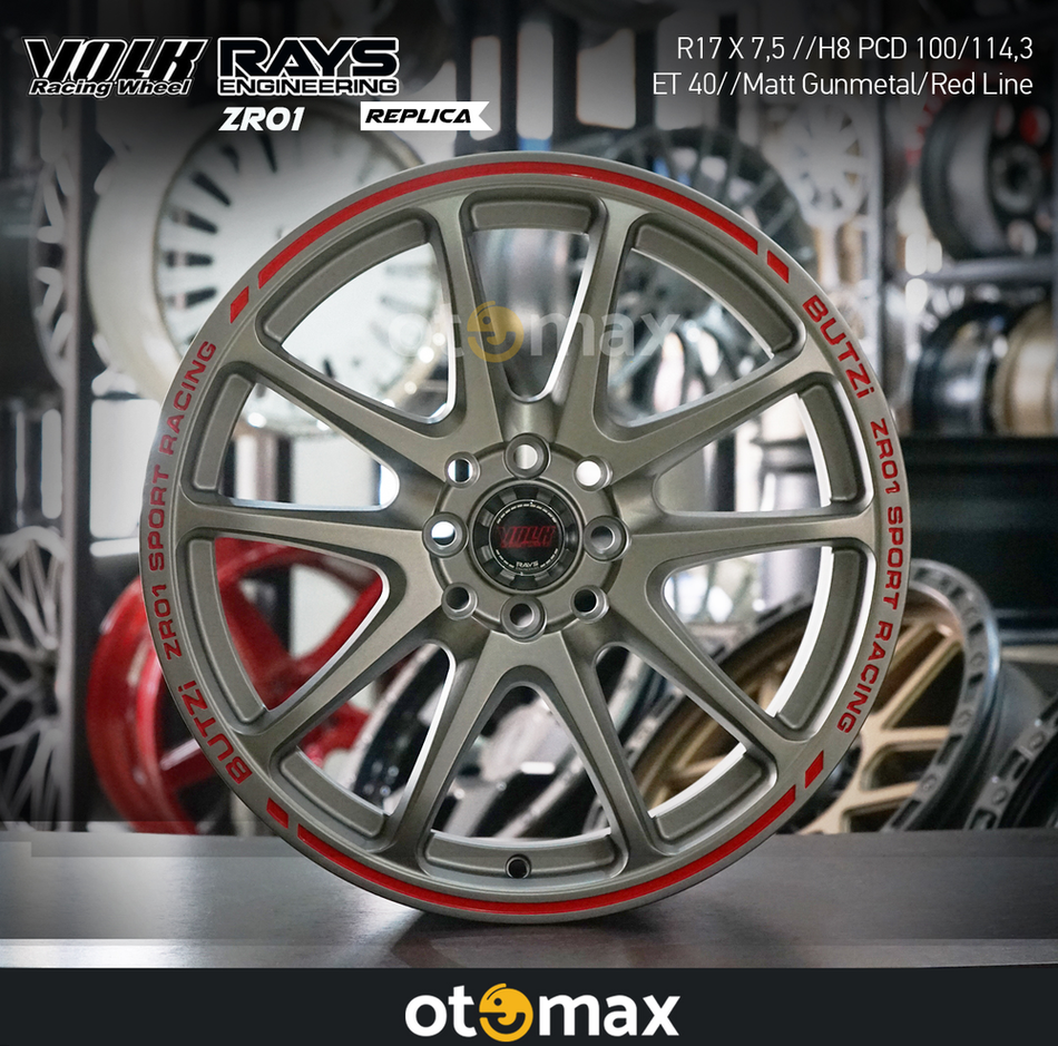 Velg Mobil Volk Rays Butzi ZR01 Ring 17 H8 Matt Gunmetal Red Line