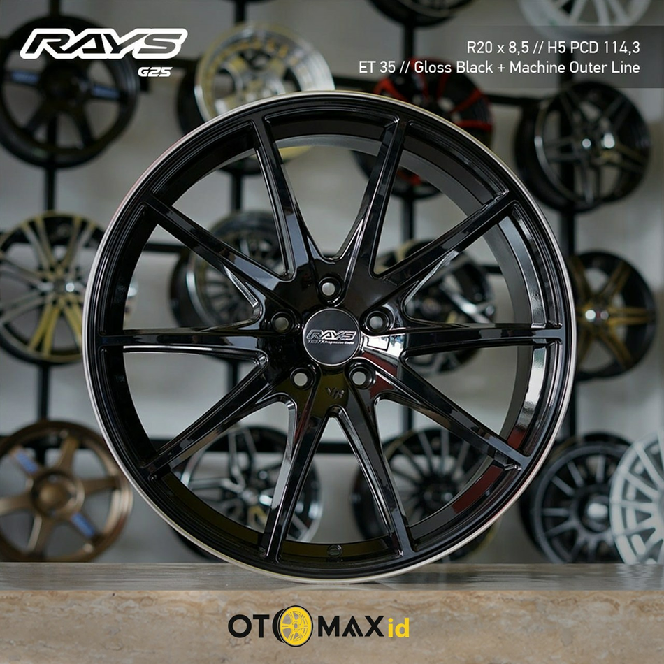 Velg Mobil Rays Ring 20 Garis Luar Mesin Hitam Gloss