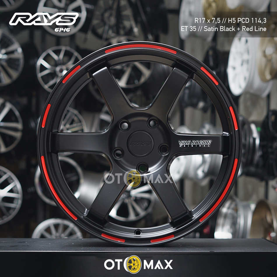 Velg Mobil Rays Ring 17 Satin Hitam Dengan Garis Merah