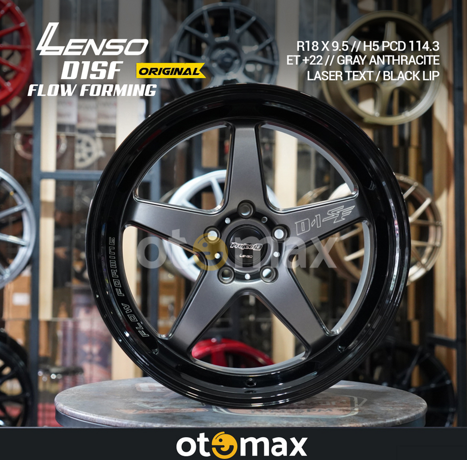 Velg Mobil Lenso D1 SF-LOW Cincin Asli 18 Teks Laser Antharisit Abu-abu/Bibir Hitam