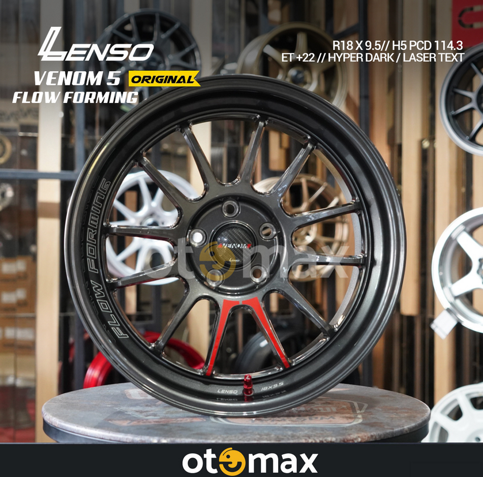 Velg Mobil Lenso Venom 5 Ring 18 H5 Hyper Dark Dengan Teks Laser