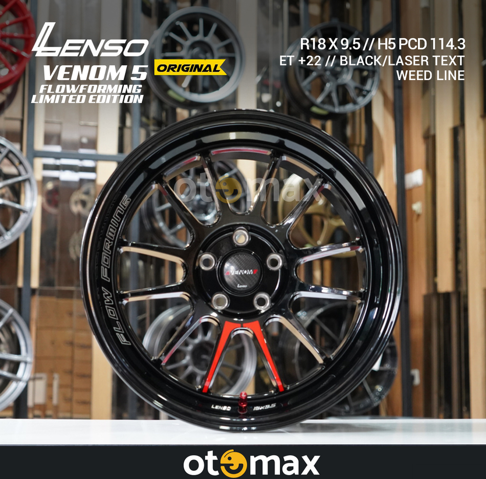 Velg Mobil Lenso Venom 5 Original Ring 18 H5 Black Laser Text Weed Line