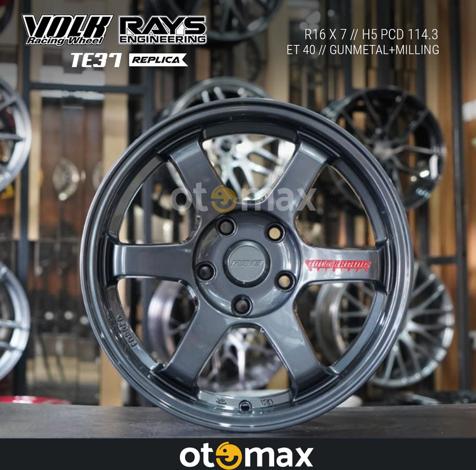 Velg Mobil Volk Rays TE37 Ring 16 H5 Gunmetal Milling Merah