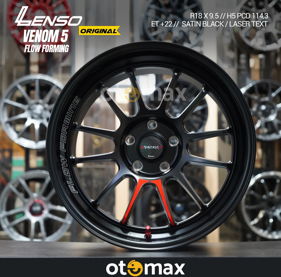 Velg Mobil Lenso Venom 5 Cincin Edisi Terbatas Asli 18 H5 Satin Hitam/Teks Laser