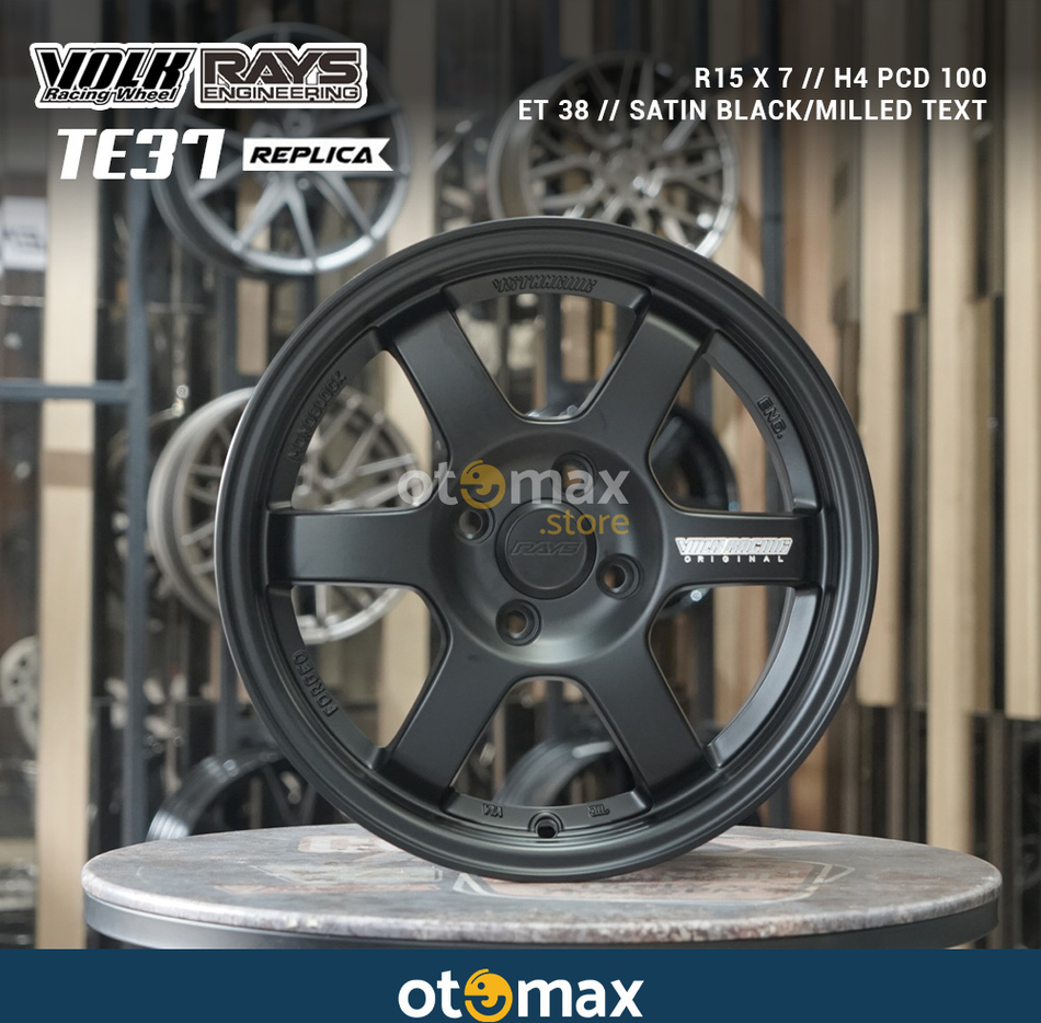 Velg Mobil Volk Rays TE37 Saga Ring 15 H4 Matte Black Milling Letter