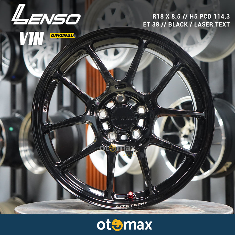 Velg Mobil Lenso V1N Original Ring 18 Black Laser Text