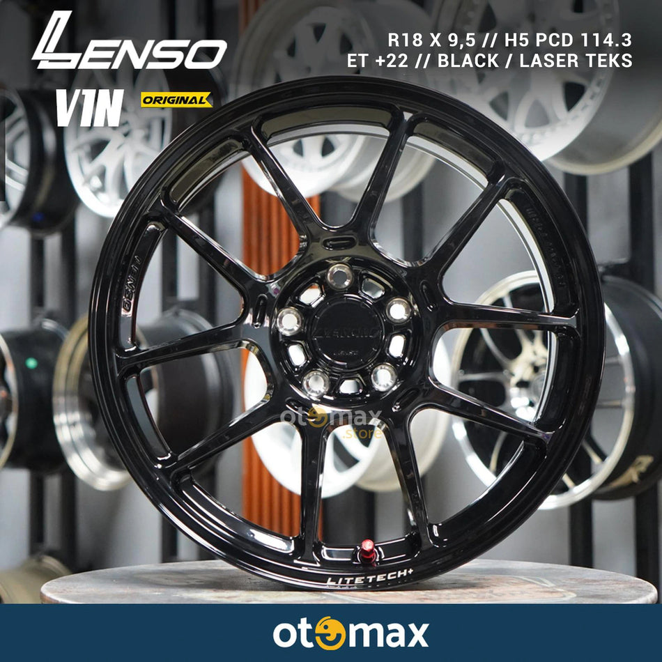 Velg Mobil Lenso V1N Original Ring 18 Black / Laser Text
