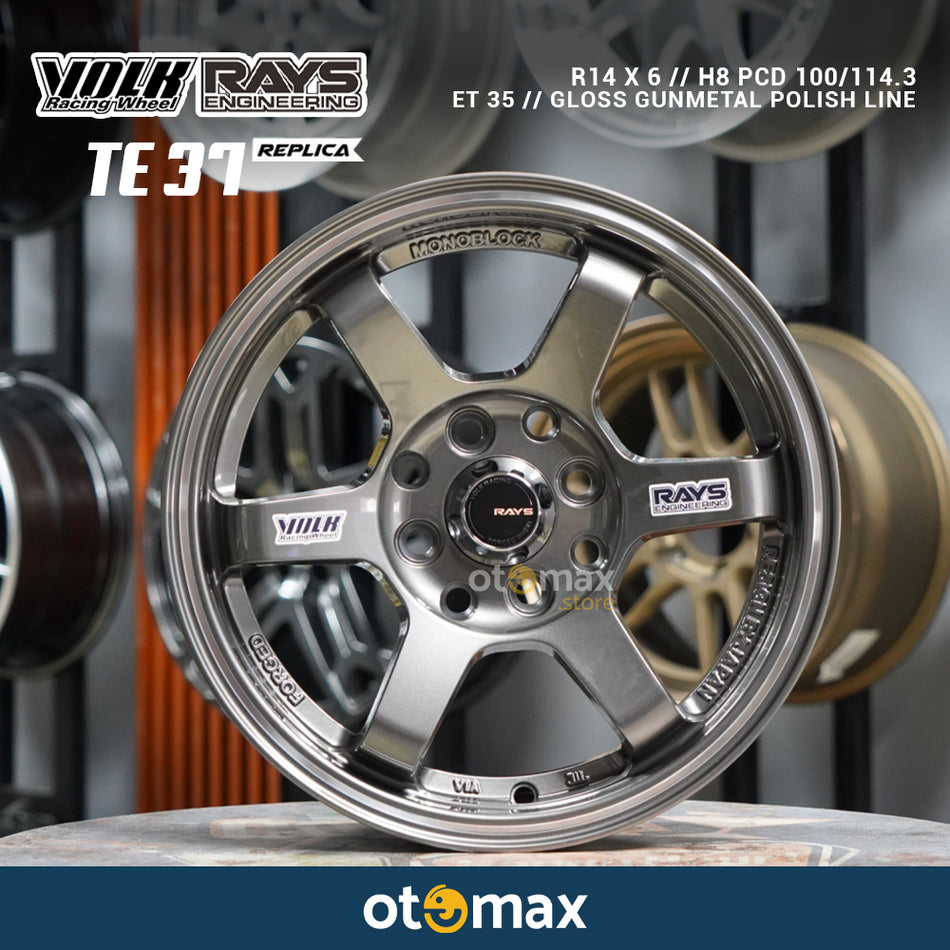 Velg Mobil Volk Rays TE37 A707 Ring 14 Gloss Gunmetal Polish Line