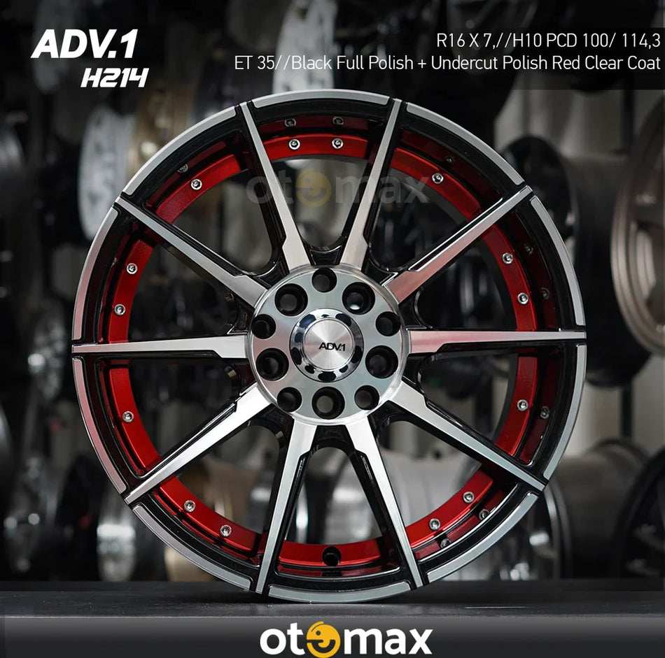 Velg Mobil ADV-1 H214 Ring 16 Black Full Polish Red Undercut