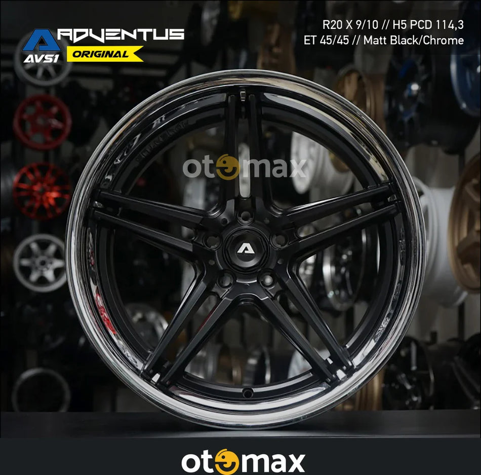 Velg Mobil Adventus AVS1 Cincin Asli 20 Matt Bibir Krom Hitam