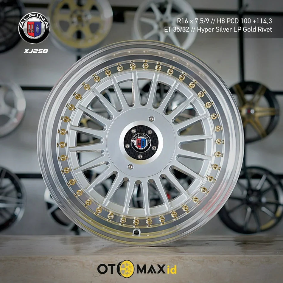 Velg Mobil Alpina XJ258 Ring 16 Hyper Silver Lip Gold Polish