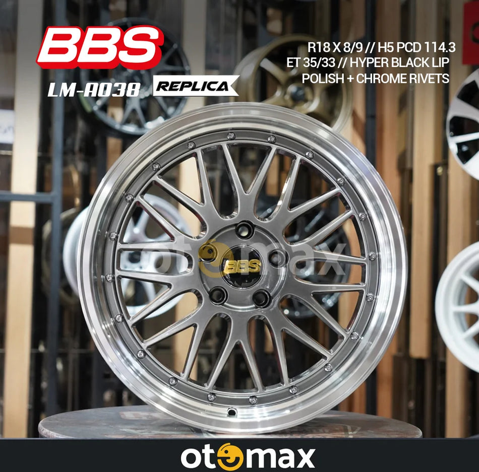 Velg Mobil BBS LM-A308 Ring 18 Hyper Black Lip/Chrome Rivert