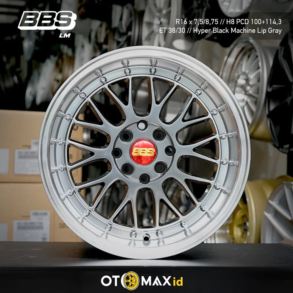 Velg Mobil BBS LM Ring 16 Hyper Black Machine Lip Abu-abu