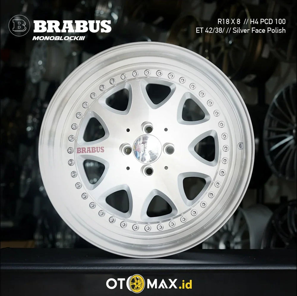 Velg Mobil Brabus Monoblock III Ring 18 H4 Silver Face Polish