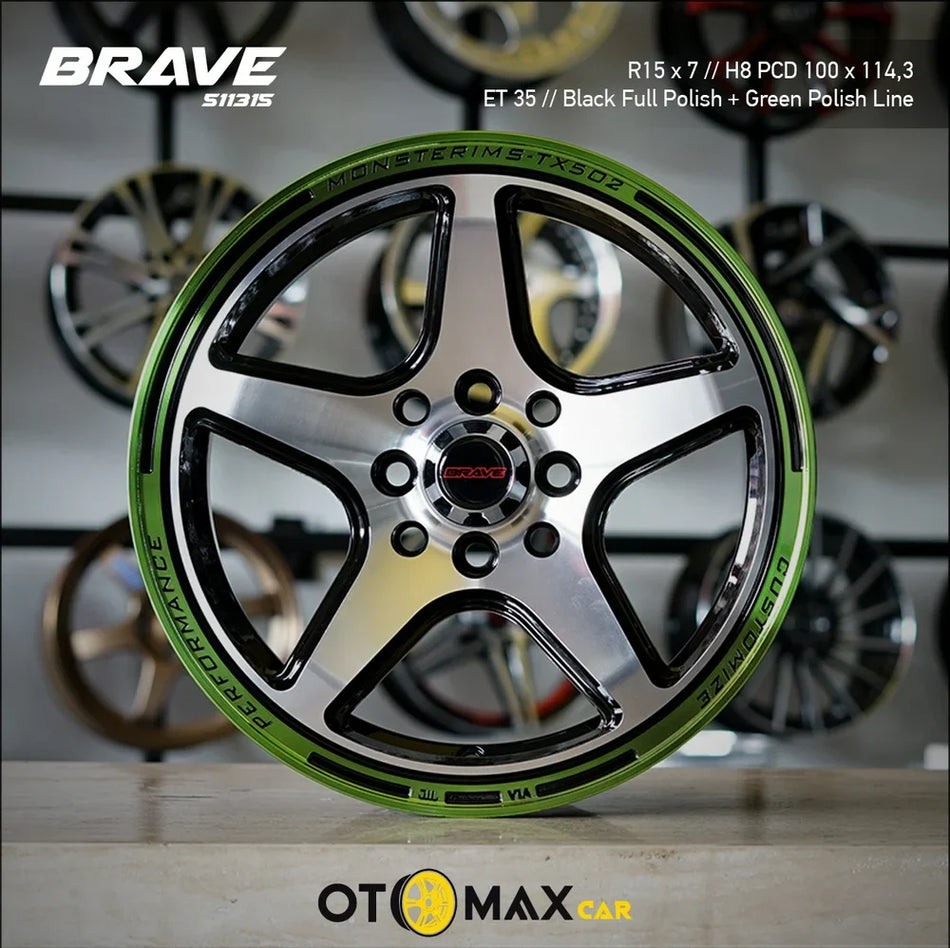 Velg Mobil Brave 511315 Ring 15 Black Full Polish Green Polish Line