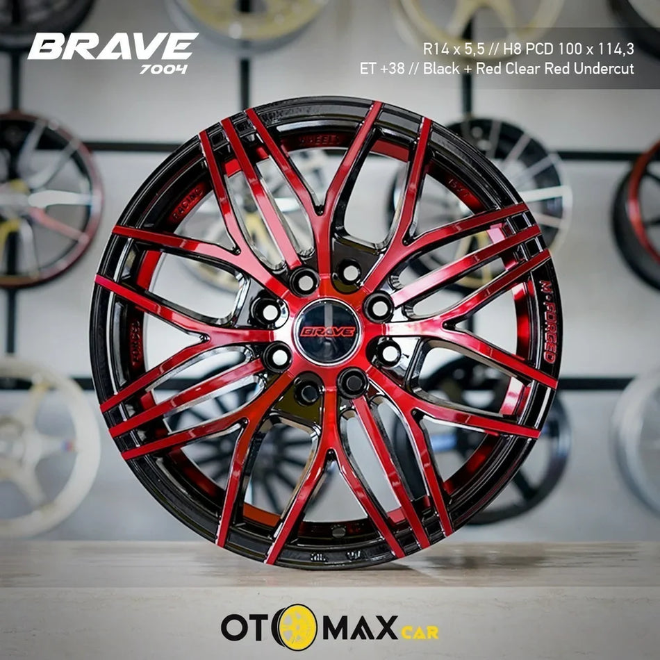 Velg Mobil Brave 7004 Ring 14 Hitam Baca Undercut Merah Bening