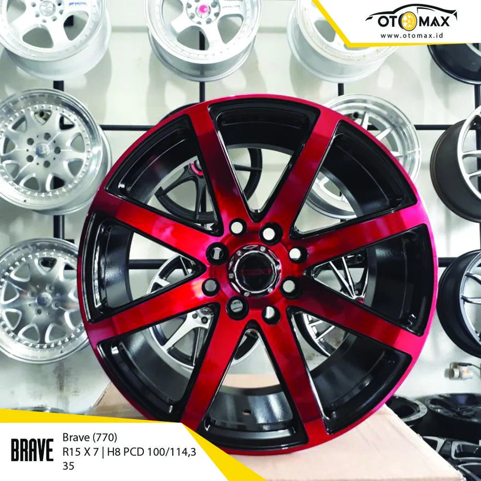 Velg Mobil Brave 770 Ring 15 Hitam Full Polish Merah