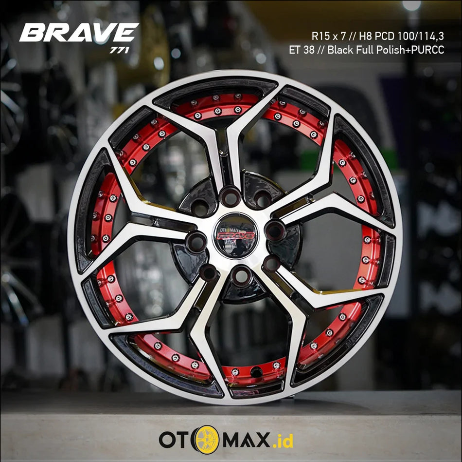 Velg Mobil Brave 771 Ring 15 Hitam Full Polish PURCC