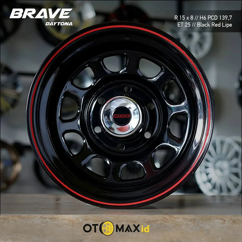 Velg Mobil Brave Daytona Ring 15 Garis Merah Hitam