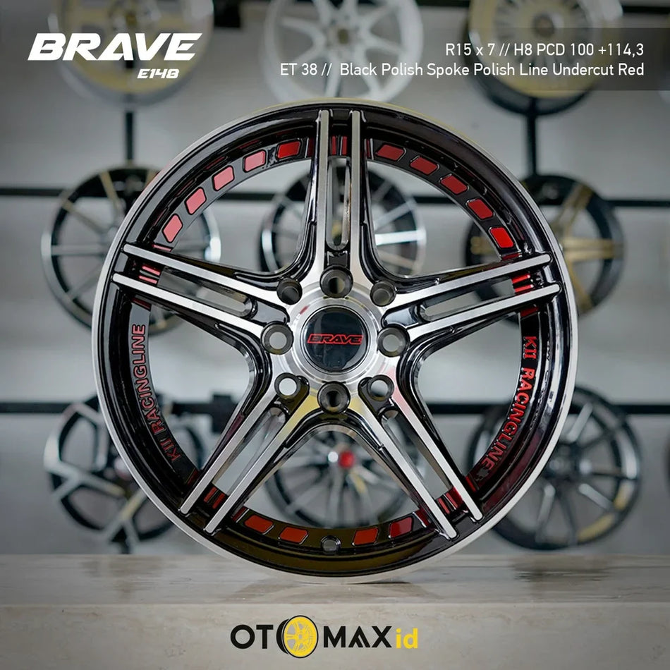 Velg Mobil Brave E148 Ring 15 Black Polish Spoke line Undercut Merah