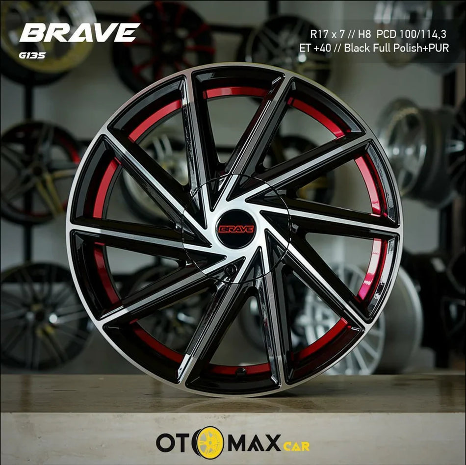 Velg Mobil Brave G135 Ring 17 Hitam Full Polish PUR