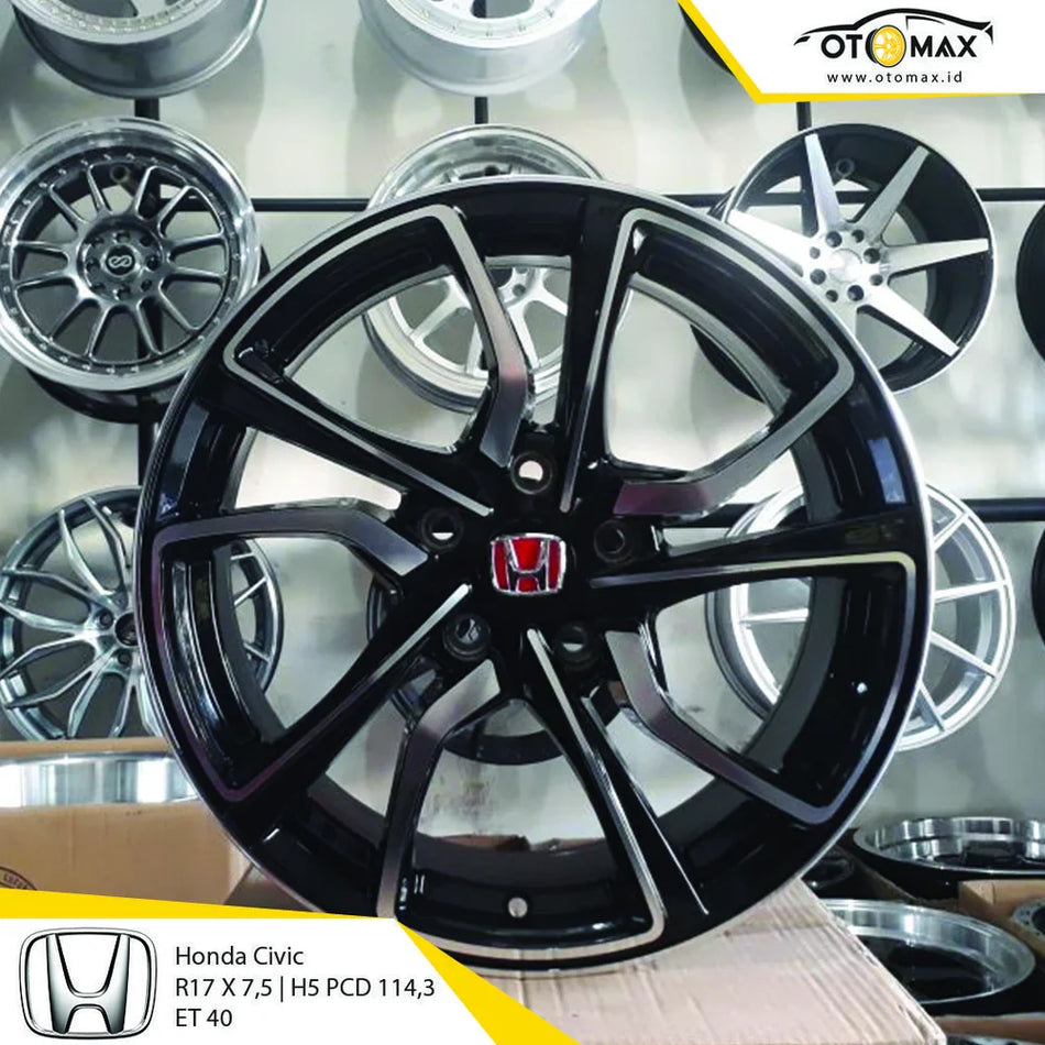 Velg Mobil Honda Civic Type R HD008 Ring 17 Muka Mesin Hitam