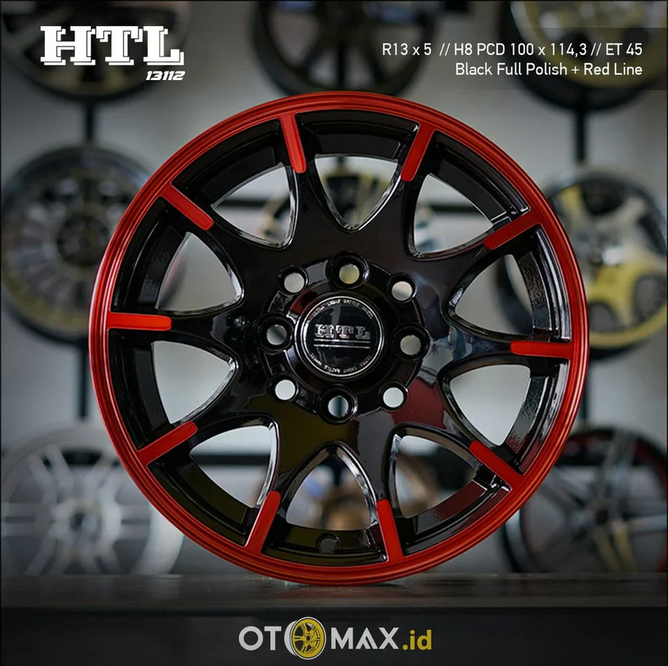 Velg Mobil HTL 13112 Ring 13 Black Full Polish/Red Lines