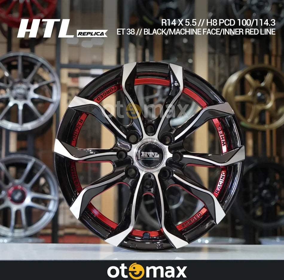 Velg Mobil HTL Ring 14 Mesin Hitam Garis Merah