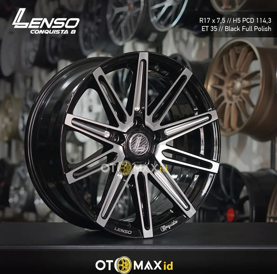 Velg Mobil Lenso Conquista 8 Ring 17 Hitam Full Polish