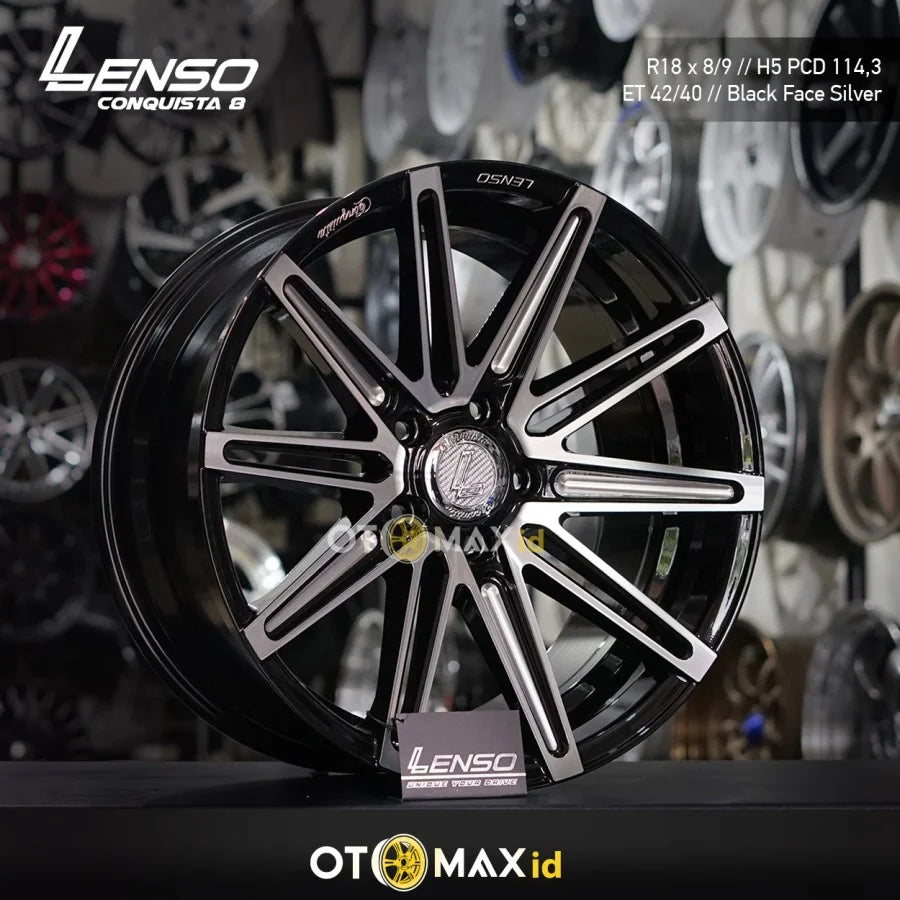 Velg Mobil Lenso Conquista 8 Ring 18 Hitam Muka Silver