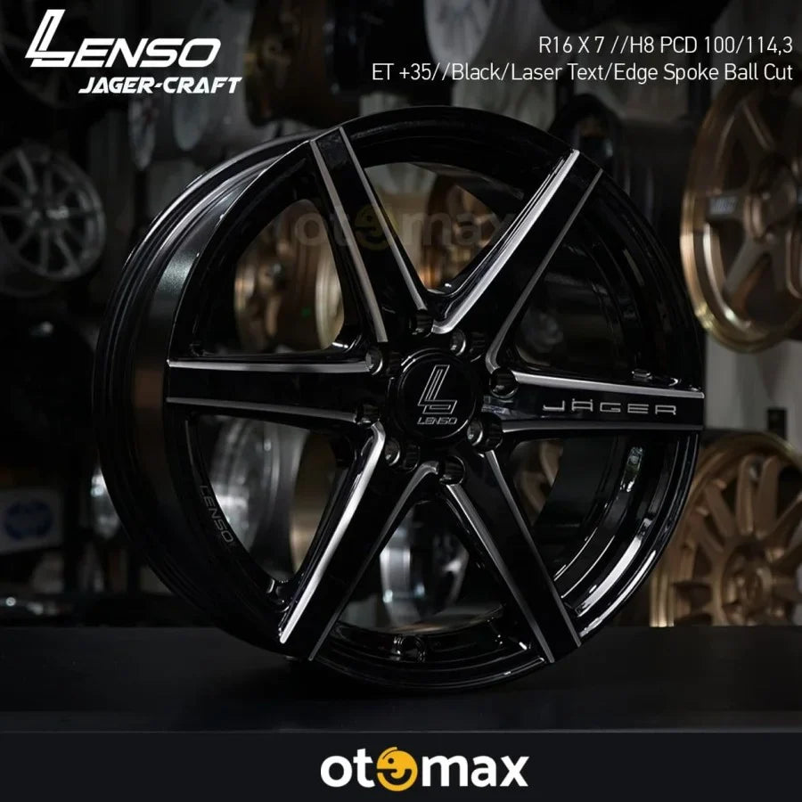 Velg Mobil Lenso Jager Craft Ring 16 H8 Potongan Bola Jeruji Tepi Teks Laser Hitam