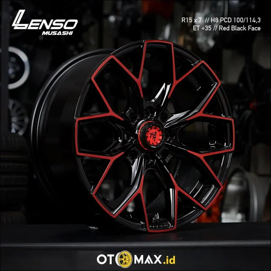 Velg Mobil Lenso Musashi Ring 15 Merah Hitam Muka