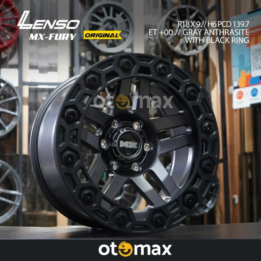 Velg Mobil Lenso MX-Fury Original Ring 18 Abu Antrasit Dengan Ring Hitam