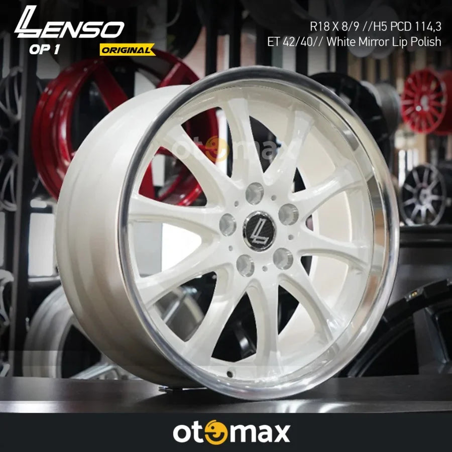 Velg Mobil Lenso OP1 Ring 18 Cat Bibir Cermin Putih