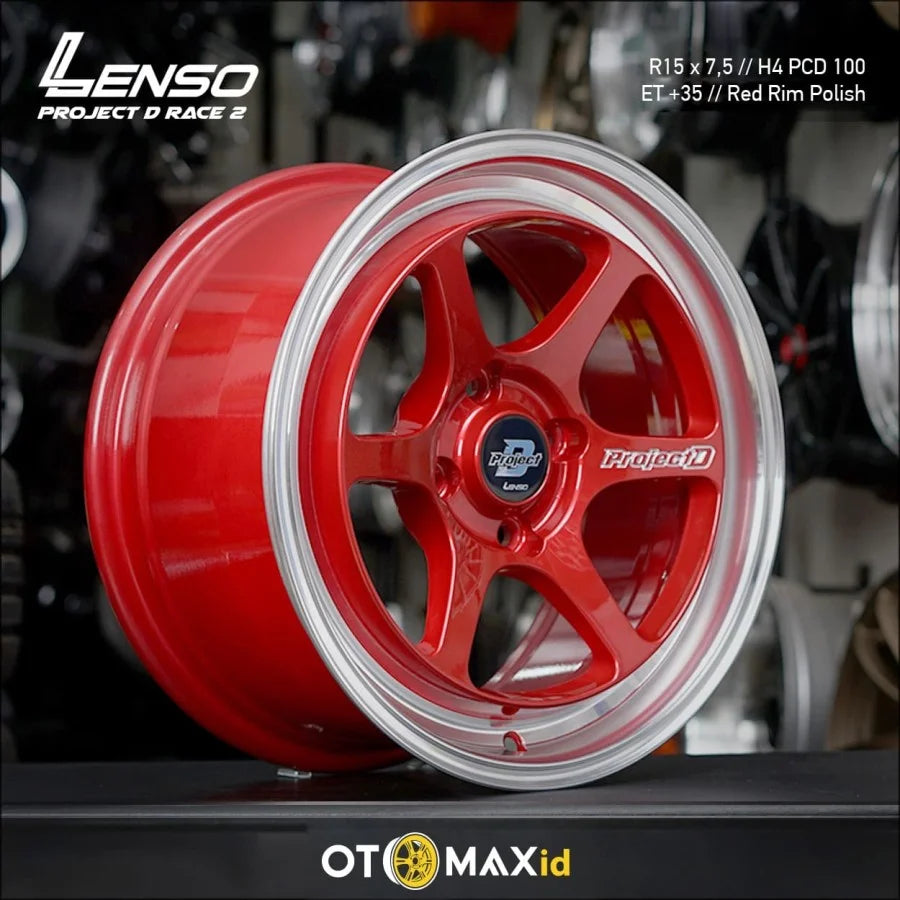 Velg Mobil Lenso Project D Race 2 Ring 15 Racing Pelek Merah Polandia