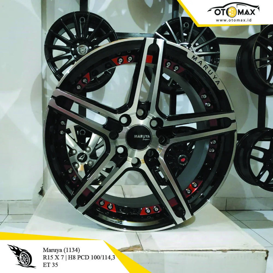 Velg Mobil Maruya 1134 Ring 15 Hitam Full Polish Merah Bening