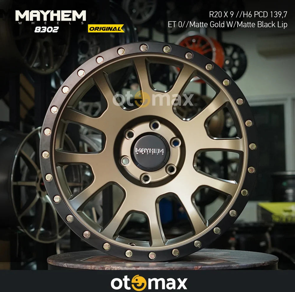 Velg Mobil Mayhem 8302 Cincin Asli 20 Matt Emas Dengan Bibir Hitam Matt