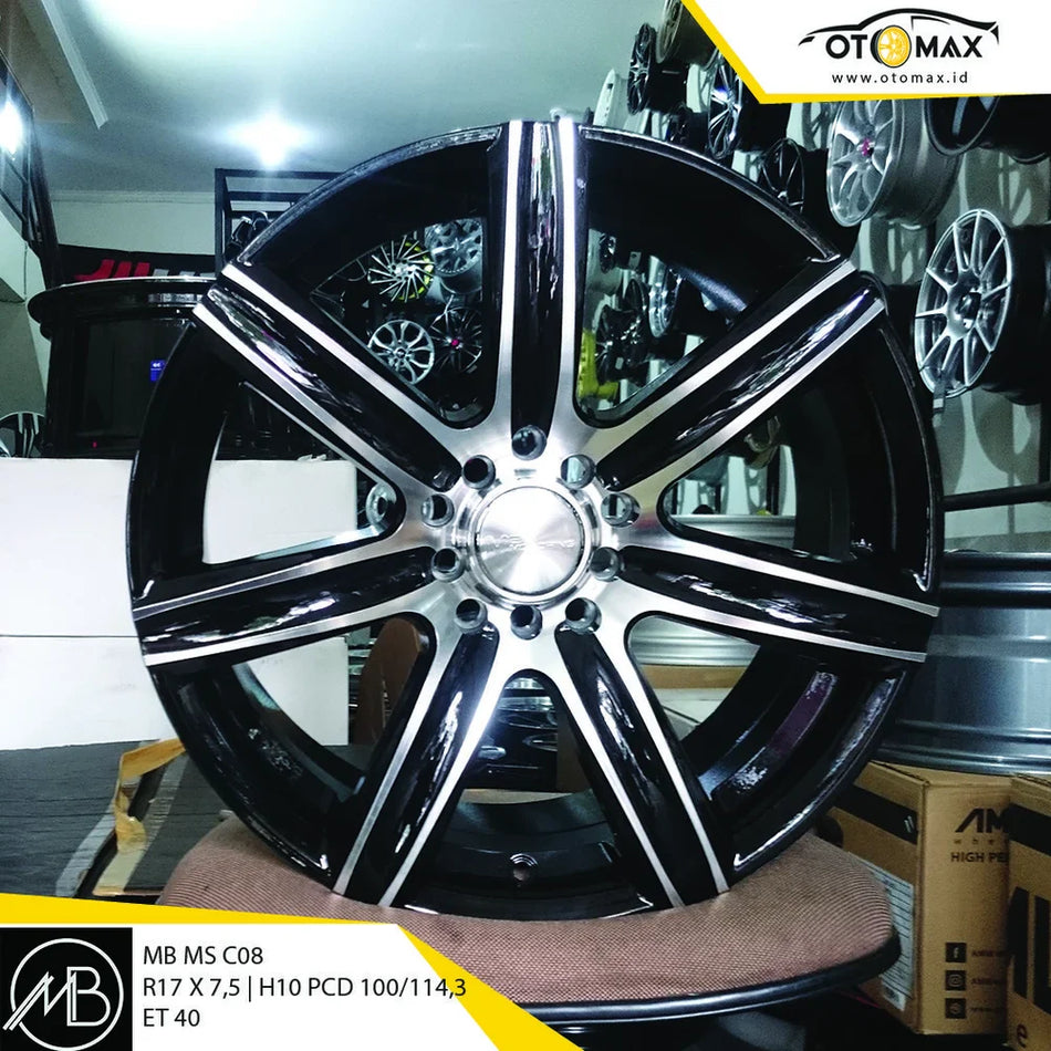 Velg Mobil MB MS C08 Ring 17 Muka Mesin Hitam Gloss Asli