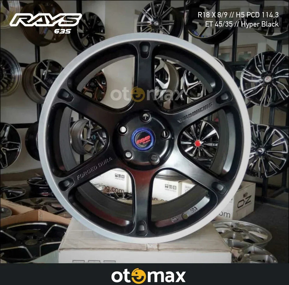 Velg Mobil Rays 635 Ring 18 Lini Mesin Satin Hitam